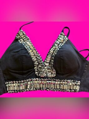 Black Top with Silver Beading